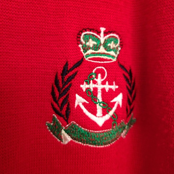 Vintage Triko XL Preppy Red Cardigan Embroidered Crest Old Money New England - Picture 7 of 12